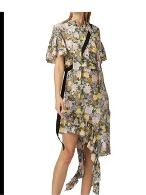 ROKH Floral Asymmetrical Ruffle Dress